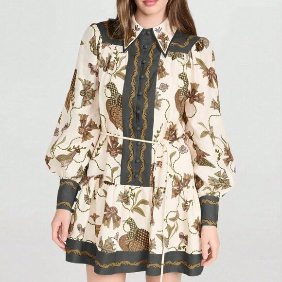 Casual Women's Long Sleeve Bohemian Printed Short Dress - Picture 3 of 4